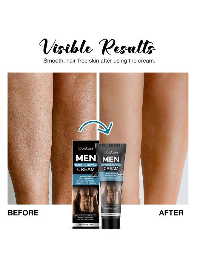 OceAura Men Hair Removal Cream, Effective Painless Flawless Soothing Depilatory Cream for Arms Legs Chest and Pubic Area - Suitable for All Skin Types - Image 5